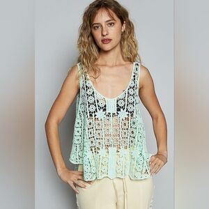 POL Mint Crochet Lace Top